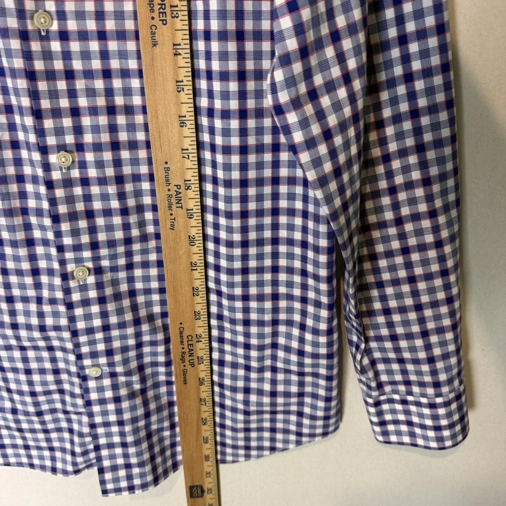 Banana Republic‎ Dress Shirt Mens Medium Blue Gingham Grant Fit Non Iron Stretch